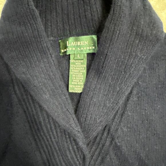 Lauren Ralph Lauren Sweater Women L Blue Shawl Collar Wool Cashmere Angora - Picture 5 of 8